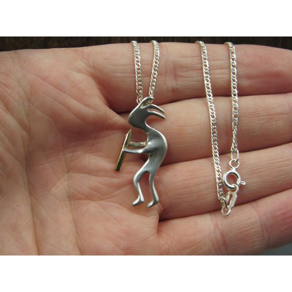 16" Sterling Silver Kokopelli Idol Pendant Necklace Vintage Minimalist Everyday - Picture 2 of 7